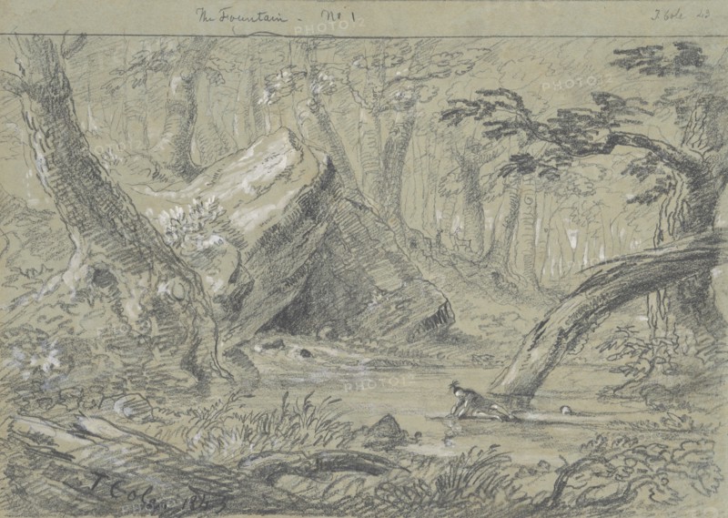 The Fountain, No. 1: The Wounded Indian Slaking His Death Thirst, 1843. Creator: Thomas Cole.