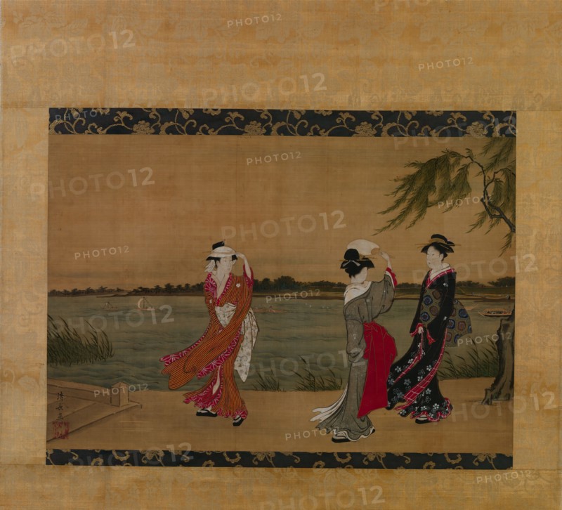 Three Girls on a Riverbank, early 19th century. Creator: Torii Kiyonaga.