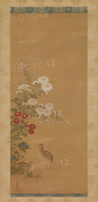 Quail and Autumn Flowers, late 17th century. Creator: Tosa Mitsuoki.