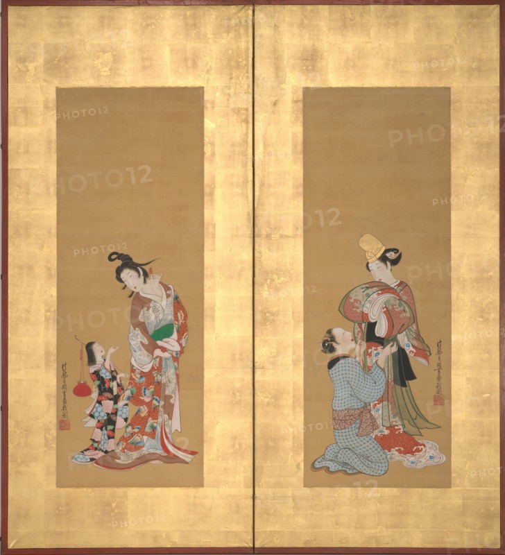 Shirabyoshi Dancer and Female Servant; Courtesan and Girl Attendant , mid-18th century. Creator: Tsukioka Masanobu.