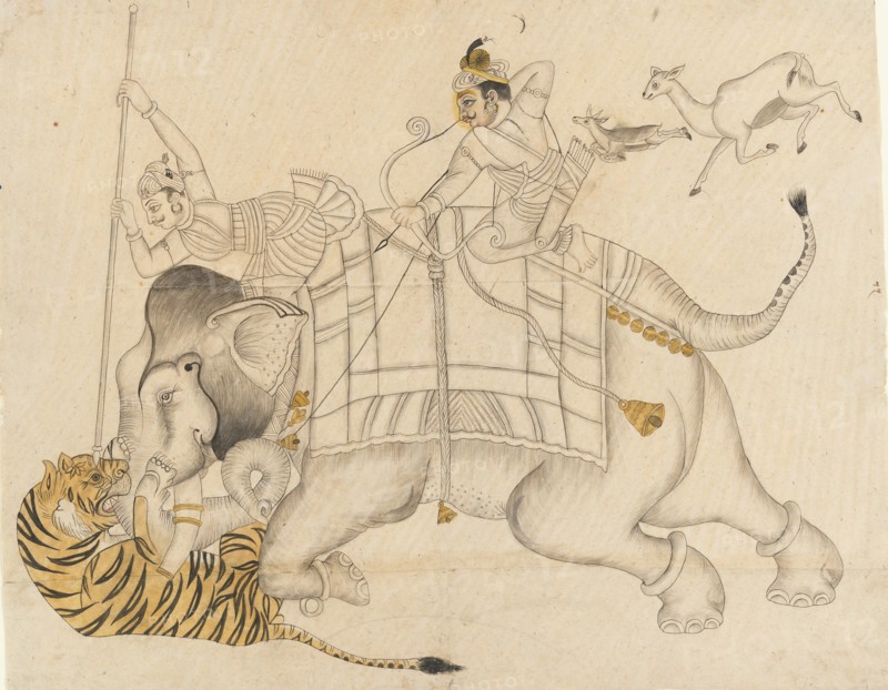 Maharao Shatru Sal II (1866-89) Hunting a Tiger, ca. 1866-89. Creator: Unknown.
