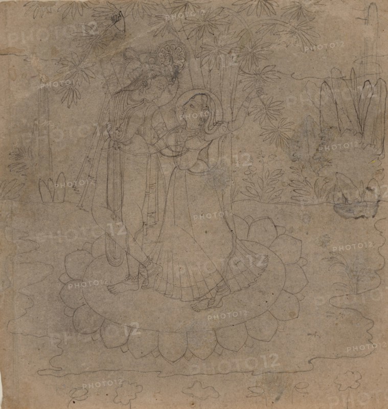 Krishna and Radha Standing on a Lotus, late 19th-early 20th century. Creator: Unknown.