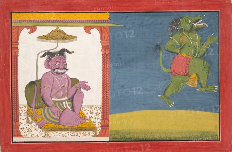 The Demon Hiranyaksha Departs the Demon Palace... from a Bhagavata Purana Series, ca. 1740. Creator: Unknown.