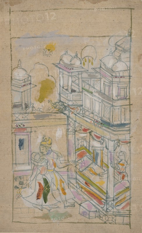 Lovers Returning to a Palace, late 18th century. Creator: Unknown.