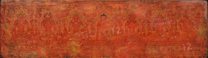 The Buddha Shakyamuni, Five Past Buddhas, and Maitreya, ca. 15th century. Creator: Unknown.