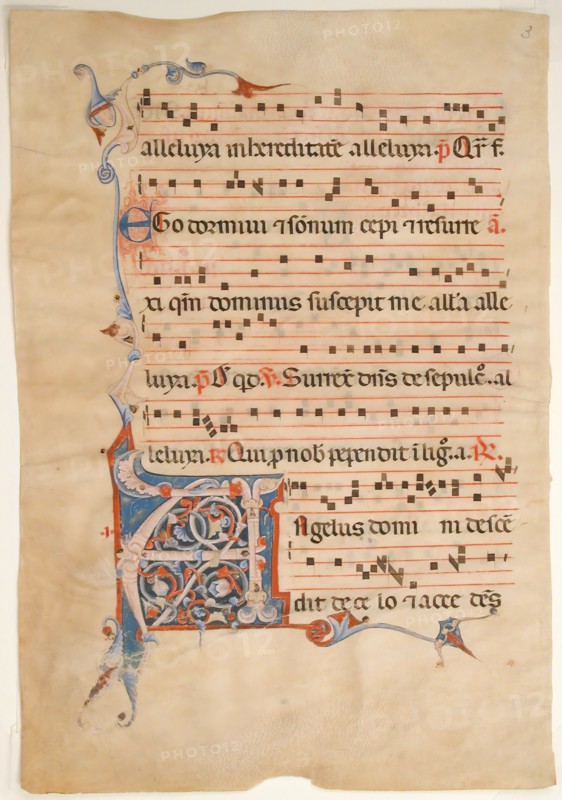 Manuscript Leaf with Foliated Initial A, from an Antiphonary, 14th century. Creator: Unknown.