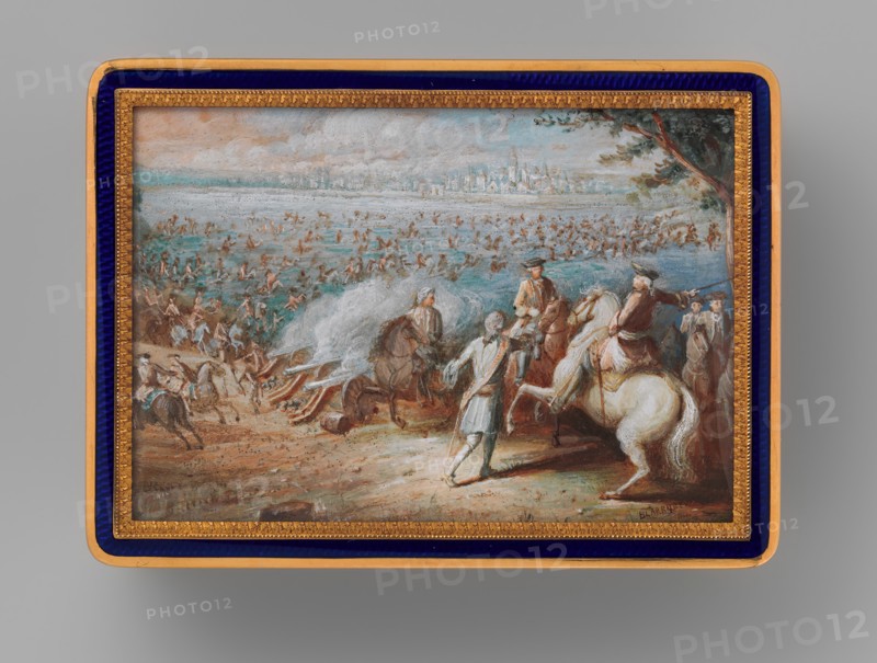 Snuffbox with four maritime scenes; Louis XIV crossing the Rhine in 1672, 1798-1838. Creator: Adrien Jean Maximilien Vachette.