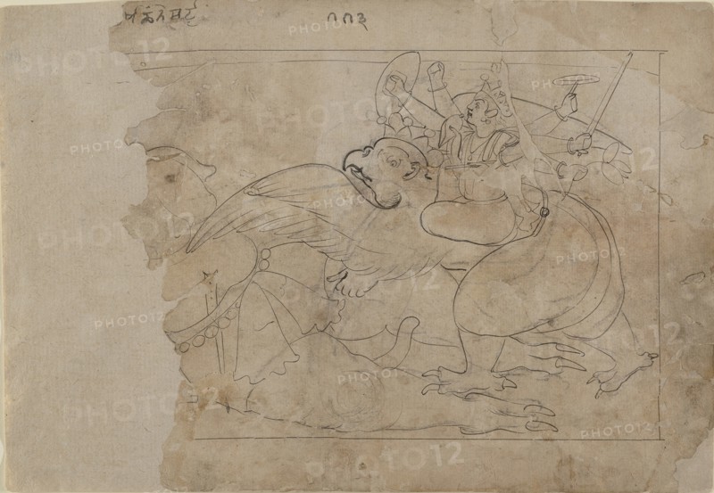 Vishnu on Garuda Slaying a Demon, mid-18th century. Creator: Unknown.