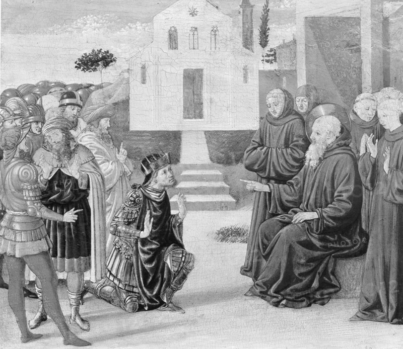 Totila before Saint Benedict. Creator: Benozzo Gozzoli.