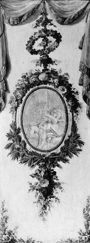 Putto in a medallion surrounded by a garland, 18th century. Creator: Unknown.