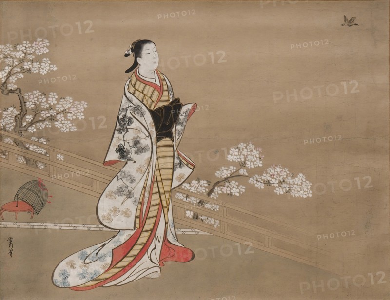 Parody of Murasaki, from "Lavender" (Wakamurasaki), chapter 5 of the Tale of Genji, 18th century. Creator: Kawamata Tsuneyuki.