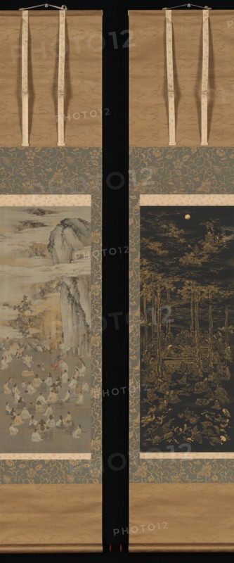 Luring the Sun Goddess Amaterasu Out of a Cave; Death of the Historical Buddha..., late 19th century Creator: Kono Bairei.