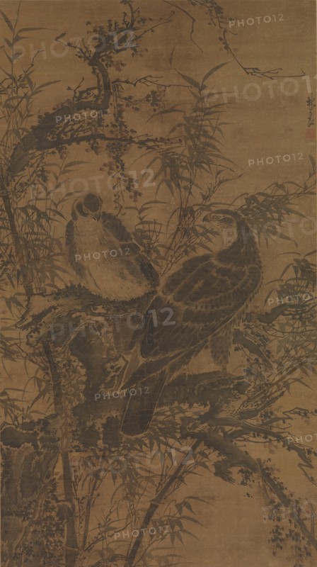 Two hawks in a thicket, mid- 15th century. Creator: Lin Liang.