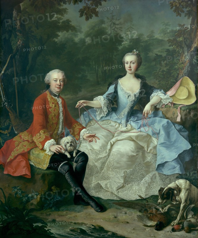 Count Giacomo Durazzo (1717-1794) in the Guise of a Huntsman with His Wife..., prob early 1760s. Creator: Martin van Meytens.