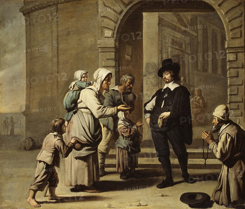 Beggars at a Doorway. Creators: Master of the Beguins, Abraham Willemsens.