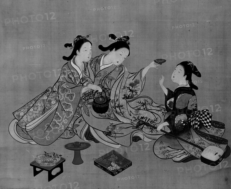 Three Girls Having Tea, 19th century. Creator: Nishikawa Sukenobu.