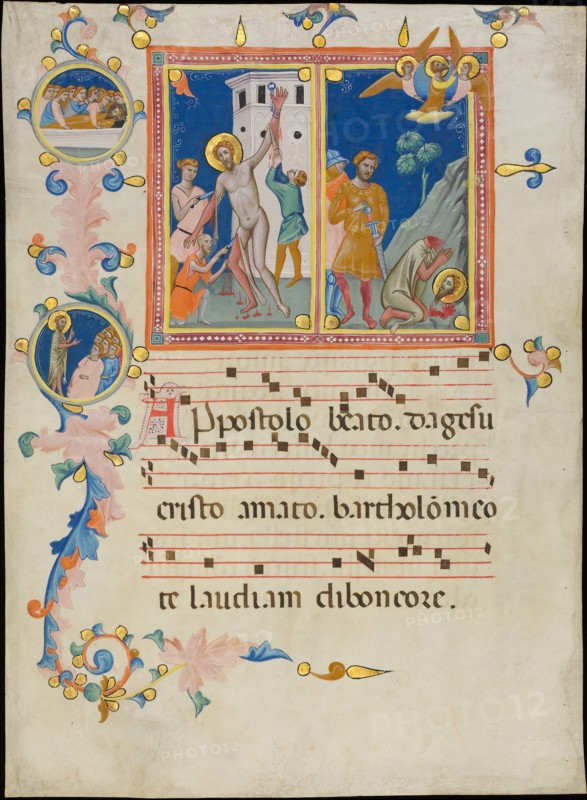 Manuscript Leaf with the Martyrdom of Saint Bartholomew, from a Laudario, ca. 1340. Creator: Pacino di Bonaguida.