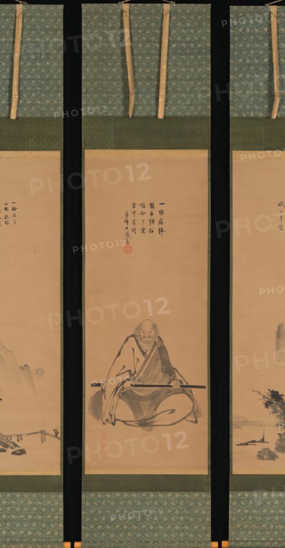 Zen Master with Meditation Staff, and Chinese-Style Landscapes, probably late 1620s-1644. Creator: Unkoku Toeki.
