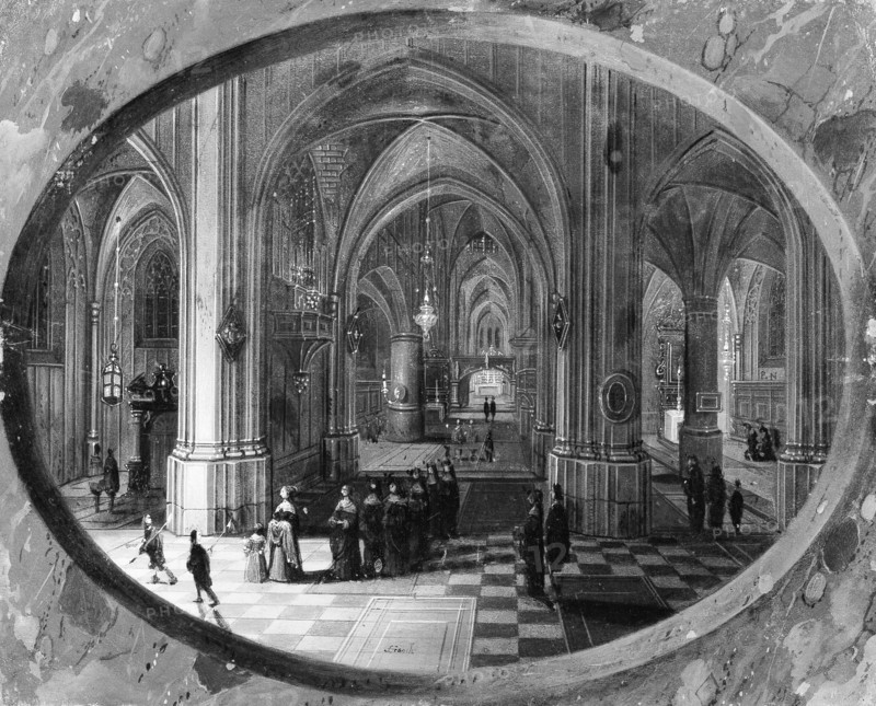 Interior of a Gothic Church at Night, probably ca. 1635-40. Creator: Peeter Neeffs the Elder.