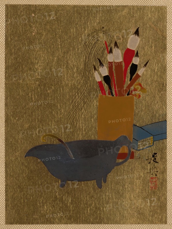 Kettle and Box with Paint Brushes, 1882. Creator: Shibata Zeshin.