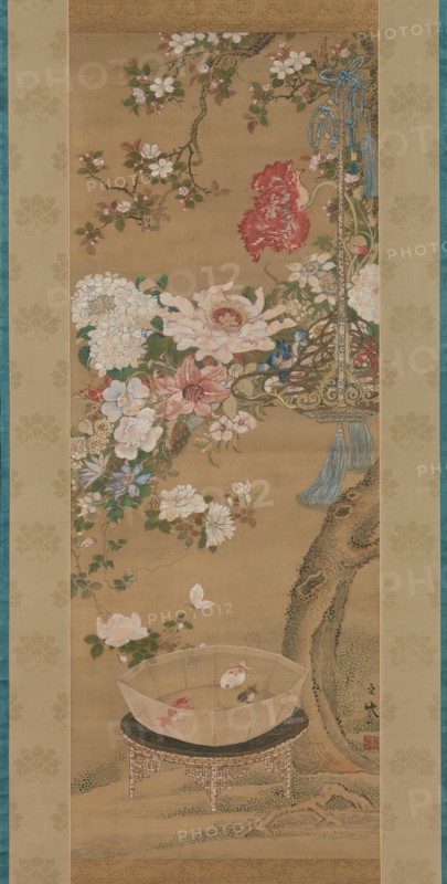 Flowers and Goldfish, 18th century. Creator: So Shizan.