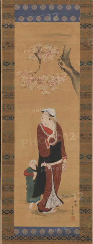 Woman and Child under a Cherry Tree, late 18th-early 19th century. Creator: Utagawa Toyohiro.