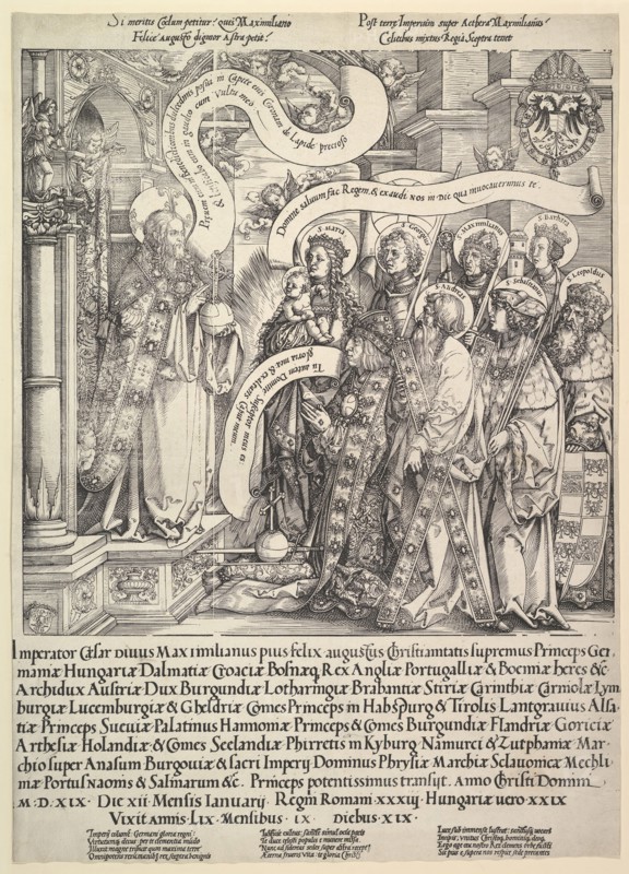 Maximilian Presented by his Patron Saints to the Almighty, 1519. Creator: Hans Springinklee.