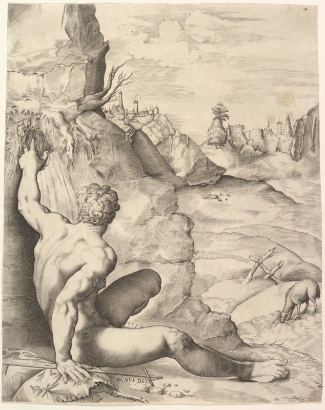 John the Baptist in the Wilderness, ca. 1545-55. Creator: Giulio Sanuto.