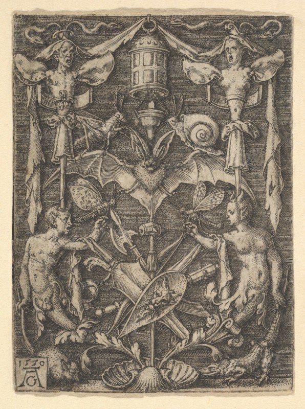 Design for a Candelabra Grotesque with a Bat in the Center, 1550. Creator: Heinrich Aldegrever.