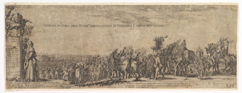 Plate 1: The Entrance of the Polish Ambassador into Rome, the Medici coat of arms at left, 1633. Creator: Stefano della Bella.