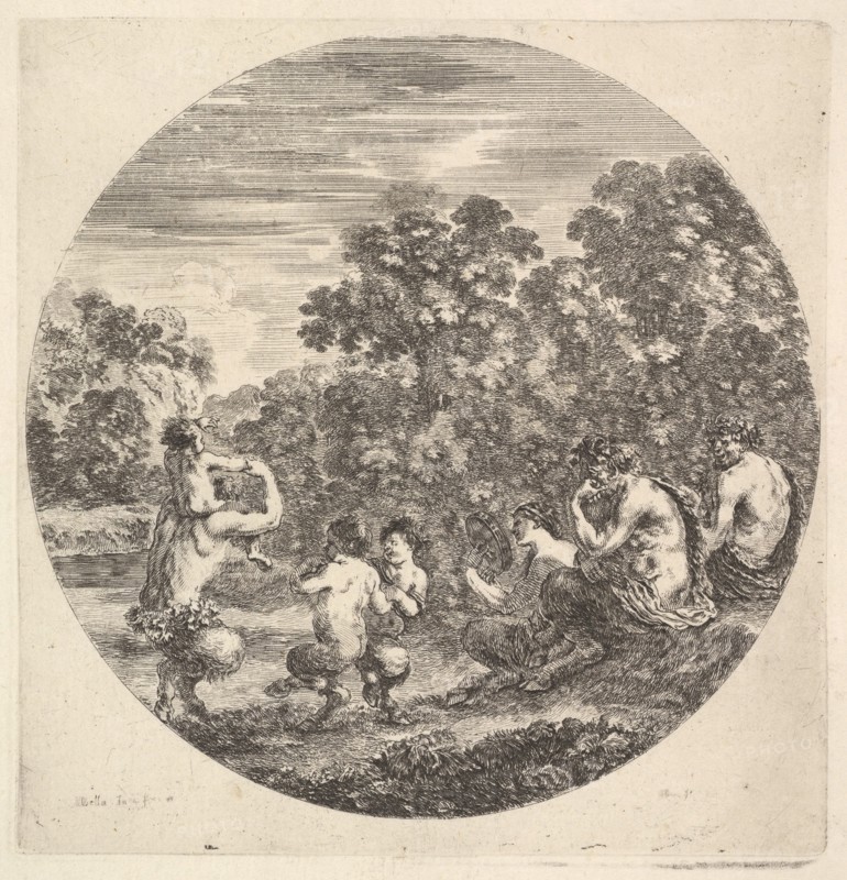 Two satyrs and a faun seated to right watching two child satyrs and another satyr w..., ca. 1643-48. Creator: Stefano della Bella.