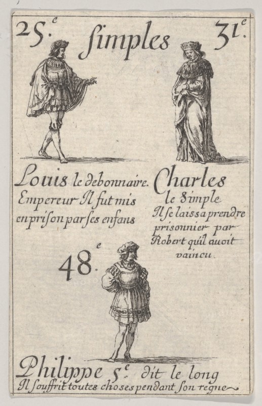 Louis le debonnaire... Charles le Simple, from 'Game of the Kings of France'