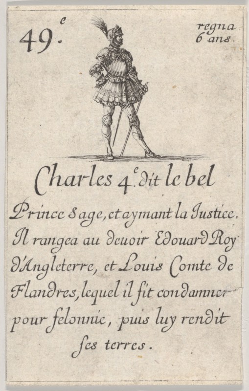 Charles 4.e- dit le bel / Prince sage..., from 'Game of the Kings of France'