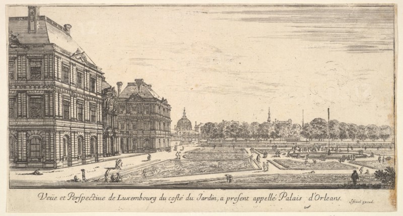View of Luxembourg from the garden side of the Palais d'Orleans, from 'Various views of..., 1649-51. Creator: Stefano della Bella.