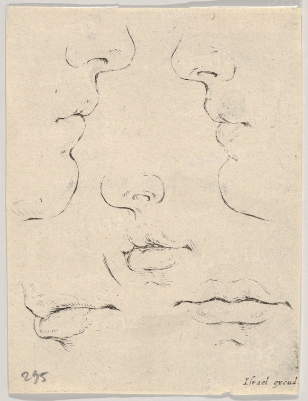 Plate 4: two profiles and three mouths, from 'The Book for Learning to Draw'