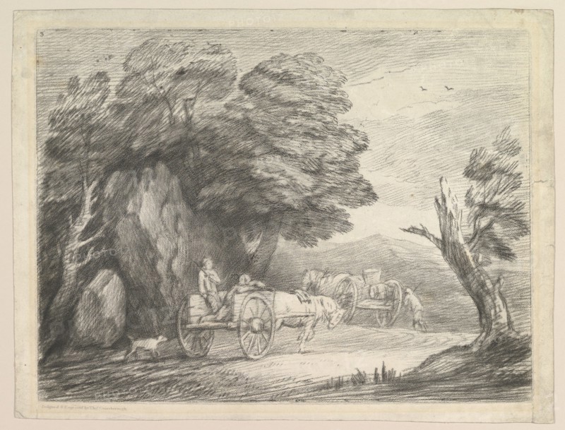 Wooded Landscape with Two Country Carts and Figures, August 1, 1797. Creator: Thomas Gainsborough.