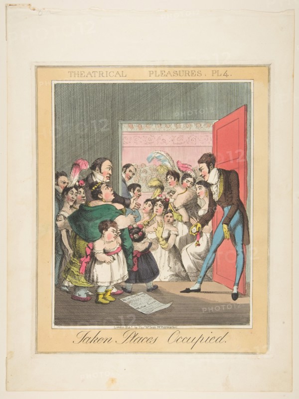 Theatrical Pleasures, Plate 4: Taken Places Occupied, ca. 1835. Creator: Theodore Lane.