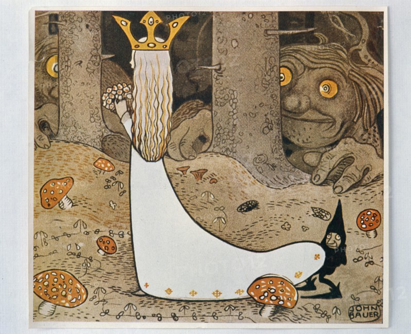 The princess and the troll. From "Bland Tomtar och Troll", 1913. Creators: Unknown, John Bauer.