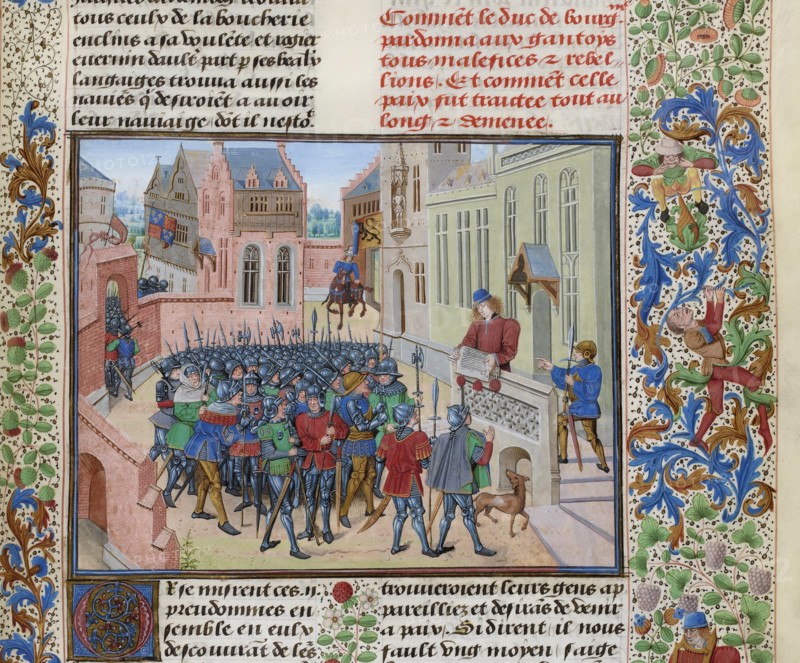 Jean de Heyle reads in Ghent a letter of Philip II the Bold, ca 1470-1475. Creator: Liédet, Loyset