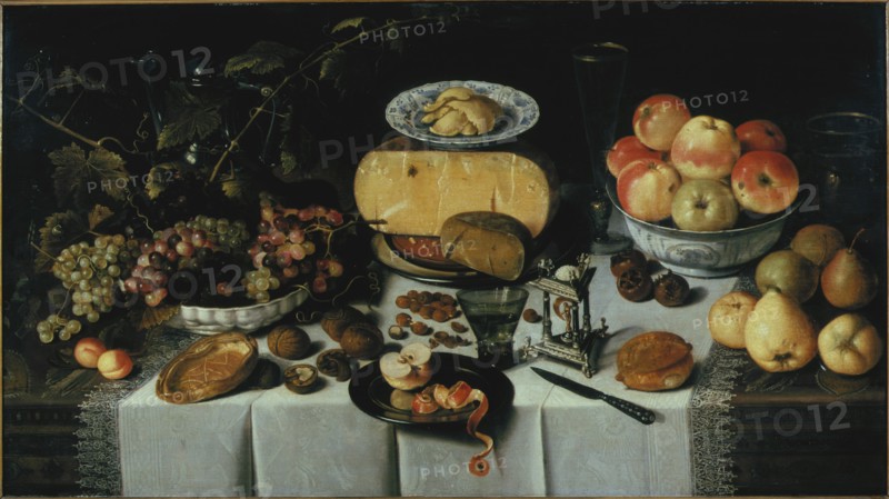 Still life with cheese and fruits, 1625. Creator: Koets, Roelof