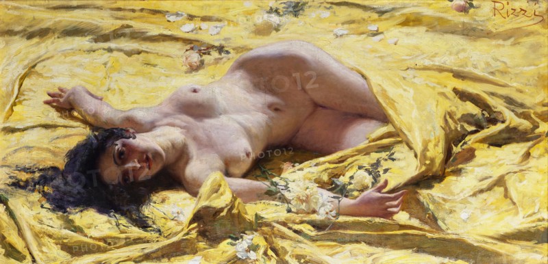 Nudo su lenzuola gialle. Creator: Rizzi, Antonio