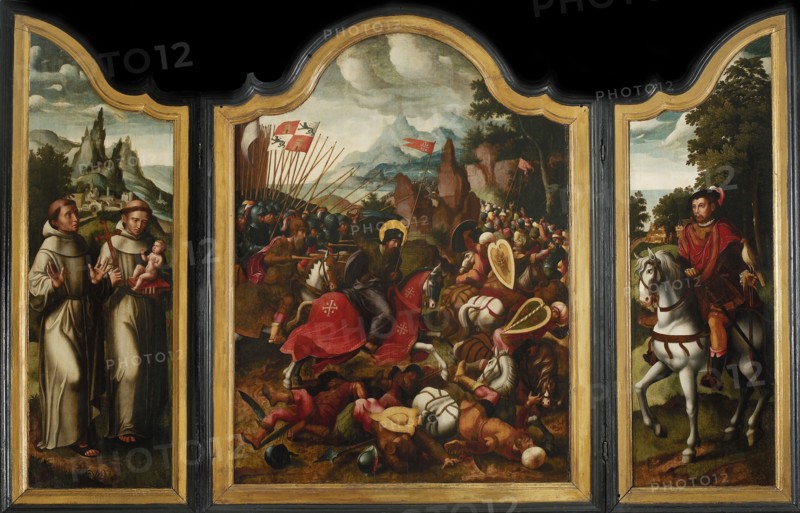 The Battle of Clavijo, ca 1525-1550. Creator: Benson, Ambrosius