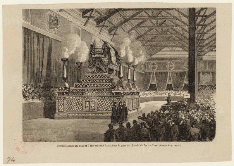 Last honors to Giacomo Meyerbeer in Paris, at the Northern Railway Station on May 6, 1864, ca 1864. Creator: Deroy, Auguste-Victor