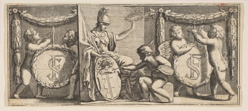Minerva and the Arms of François Sublet de Noyers Painted by the Geniu..., mid to late 17th century. Creator: Abraham Bosse.