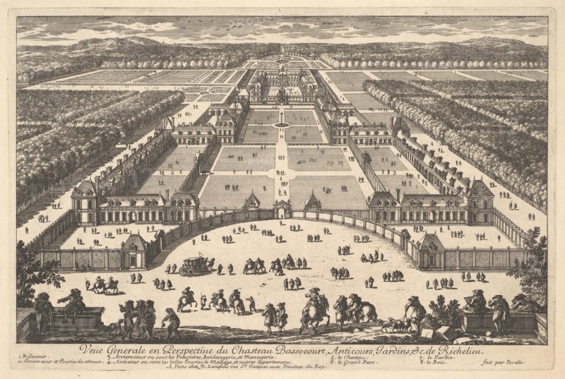 Veüe generale en Perspective du Château Bassecourt, Anticours, Jardins, &c. de Ric..., 17th century. Creator: Adam Perelle.