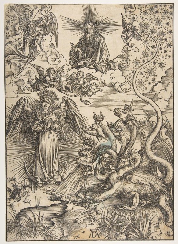 The Apocalyptic Woman, from The Apocalypse, Latin Edition, 1511, 1511. Creator: Albrecht Durer.