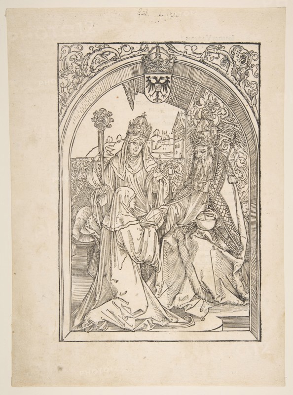 Rosvitha Presenting the Comedies to the Emperor Otto I. illustration from the Opera Hrosvi....n.d. Creator: Albrecht Durer.