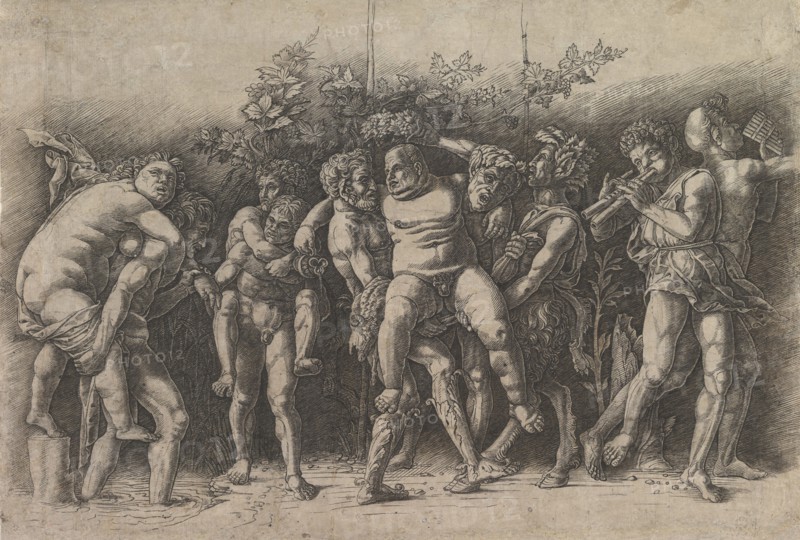 Bacchanal with Silenus; a frieze composition with ten figures around Silenus who is..., early 1470s. Creator: Andrea Mantegna.