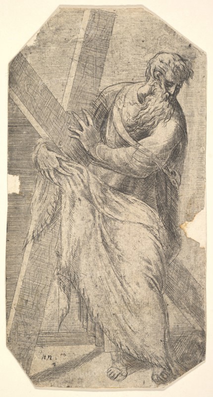 Saint Andrew holding a large cross, from 'Christ and the Apostles', ca. 1548-50. Creator: Andrea Schiavone.