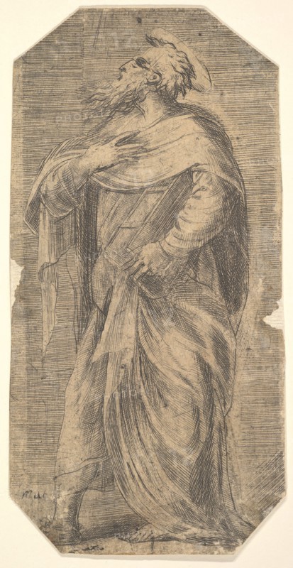 Saint Jude facing left, book under his left arm, from 'Christ and the Apostles', ca. 1548-50. Creator: Andrea Schiavone.